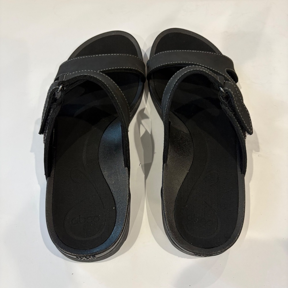 Abeo Loma B.I.O. Women Black Leather Orthotic Comfort Slide Sandals Size 8